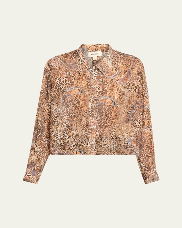 Valencia Leopard Cosette Button-Front Blouse